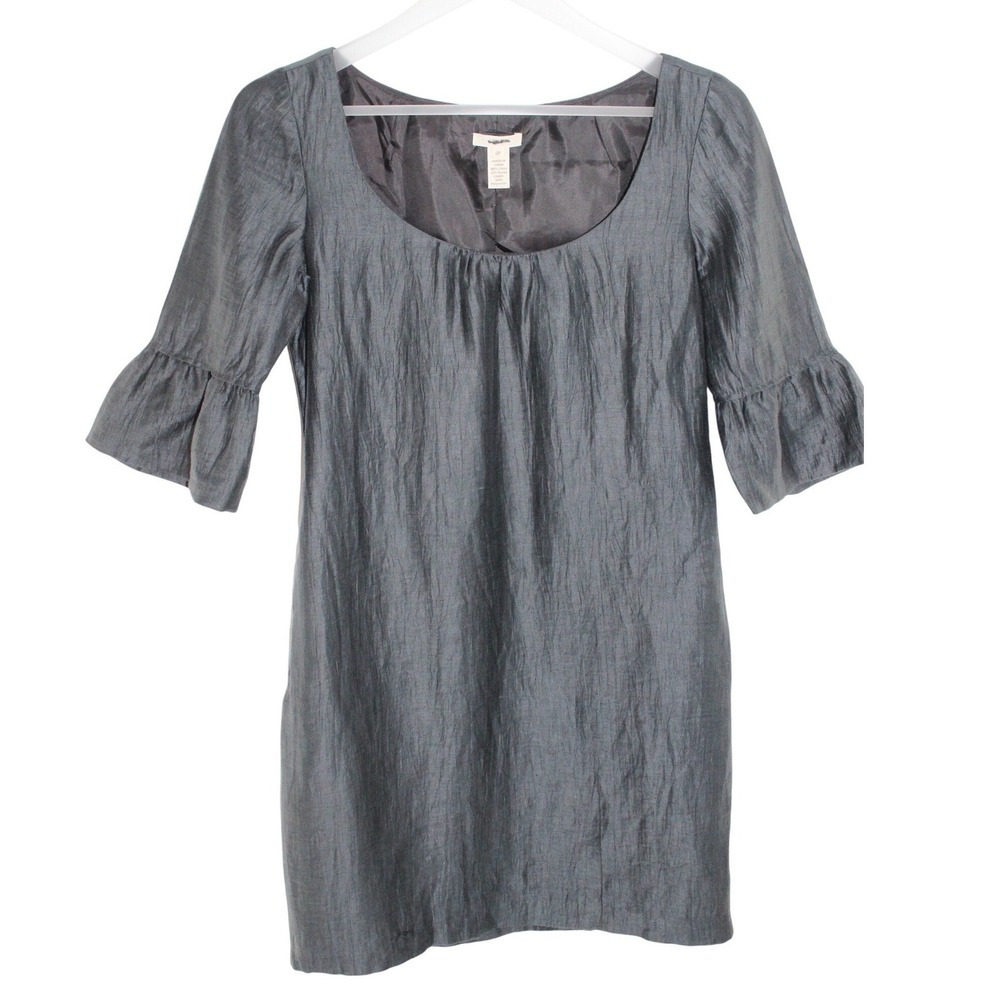 J.Crew Shift Dress Ruffle Sleeve Linen Blend 0P Charcoal Grey